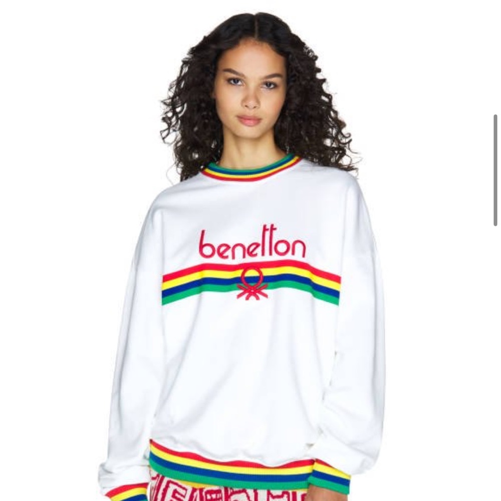 United Colors Of Benetton White Sweater with Multicolor Stripes